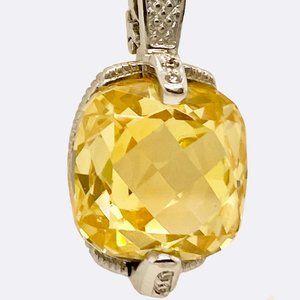 Judith Ripka 18K White Gold Diamond Canary Quartz Pendant Enhancer